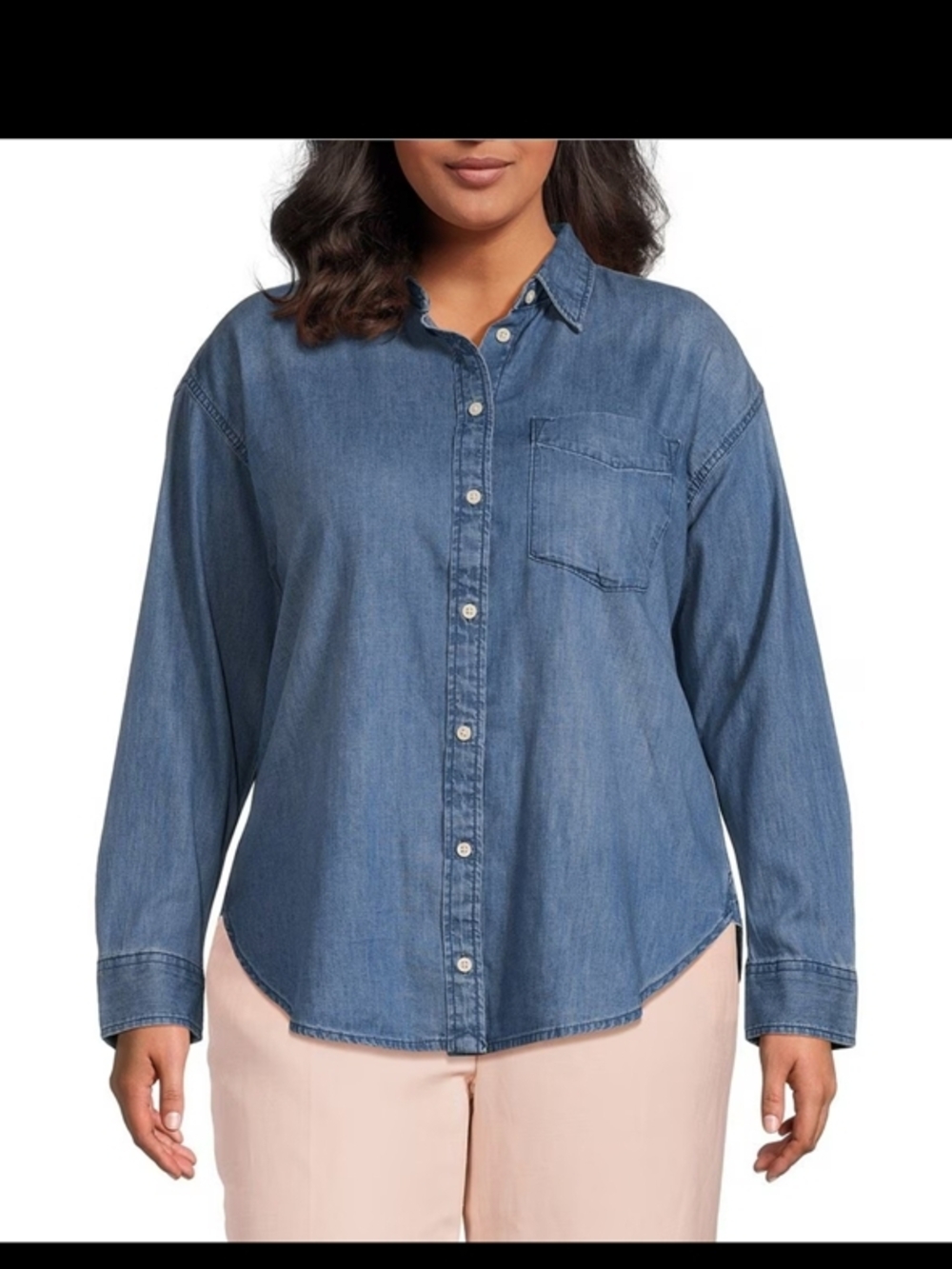 Women's Blue Denim Button-Front Shirt - Classic Chambray Top